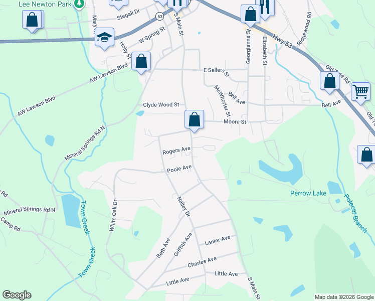 map of restaurants, bars, coffee shops, grocery stores, and more near 700 South Main Street in Jasper