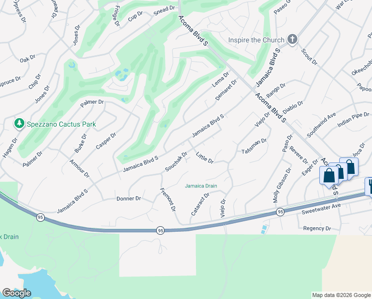 map of restaurants, bars, coffee shops, grocery stores, and more near 2301 Souchak Drive in Lake Havasu City