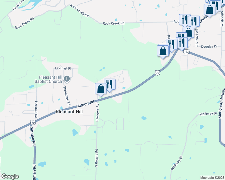 map of restaurants, bars, coffee shops, grocery stores, and more near 2070 Airport Road in Hot Springs
