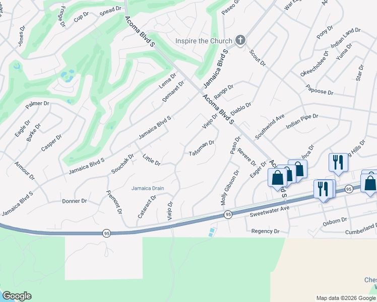 map of restaurants, bars, coffee shops, grocery stores, and more near 2490 Viejo Drive in Lake Havasu City