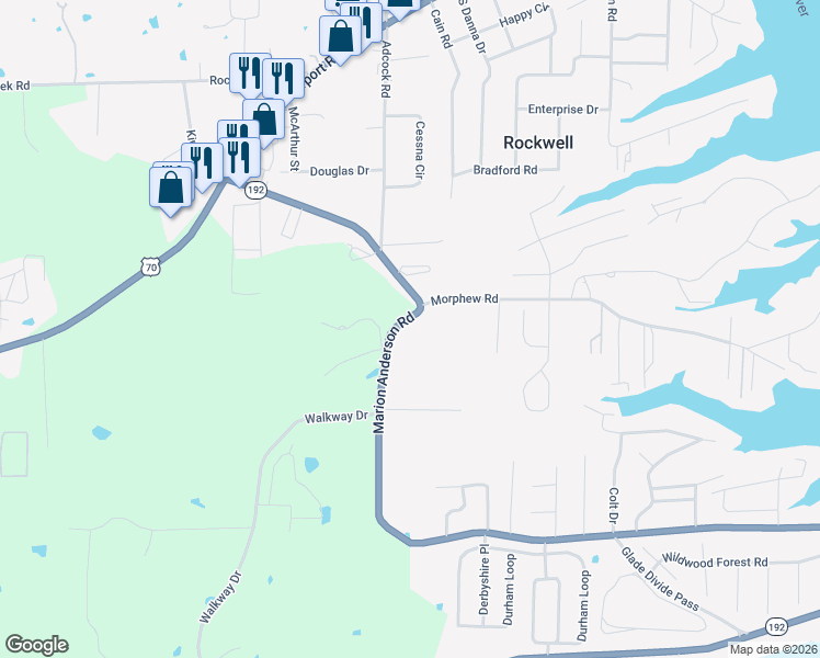map of restaurants, bars, coffee shops, grocery stores, and more near 435 Marion Anderson Road in Hot Springs