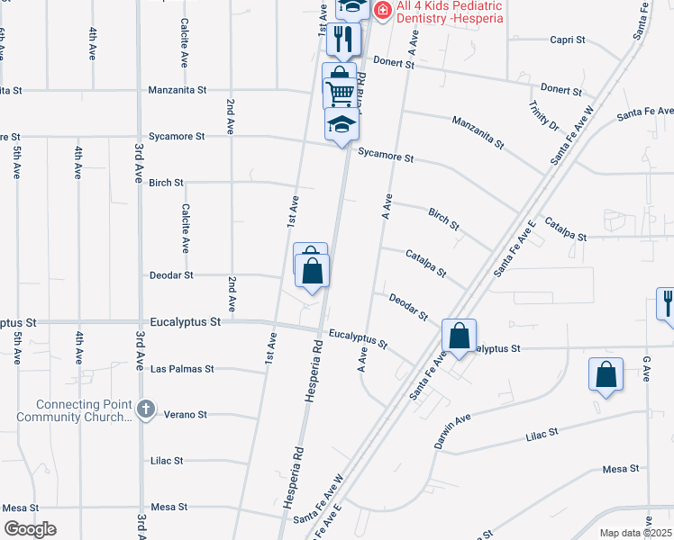 map of restaurants, bars, coffee shops, grocery stores, and more near in Hesperia
