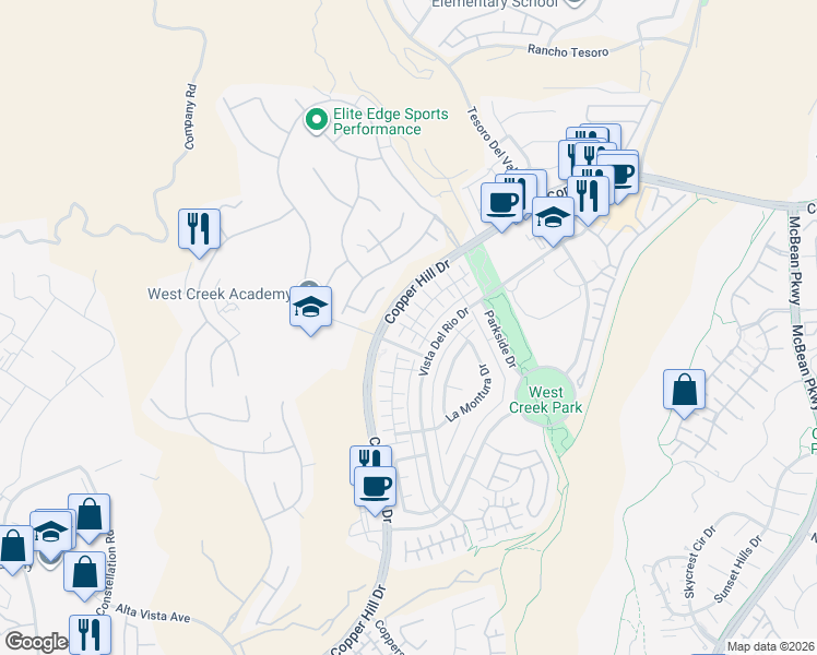 map of restaurants, bars, coffee shops, grocery stores, and more near 28653 Solana Court in Santa Clarita