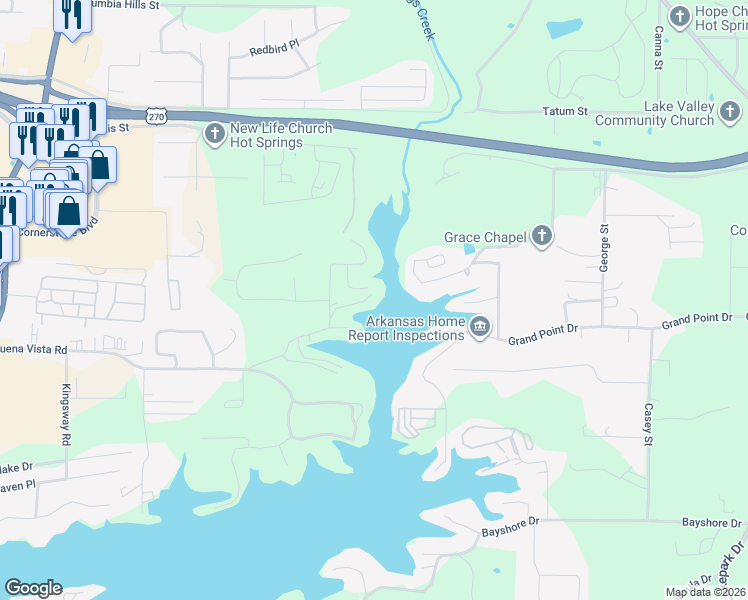 map of restaurants, bars, coffee shops, grocery stores, and more near 124 San Carlos Cove in Hot Springs