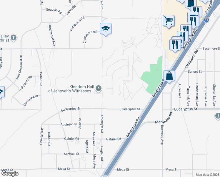 map of restaurants, bars, coffee shops, grocery stores, and more near 13719 Eva Court in Victorville