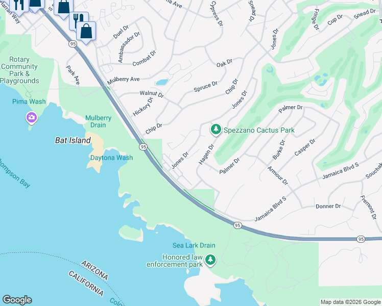 map of restaurants, bars, coffee shops, grocery stores, and more near 621 Furgol Ln in Lake Havasu City