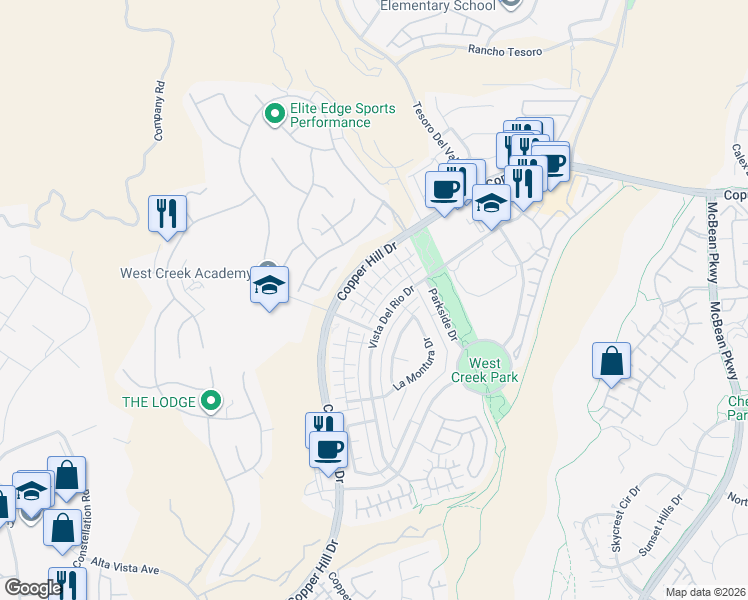 map of restaurants, bars, coffee shops, grocery stores, and more near 28606 Jardineras Drive in Santa Clarita