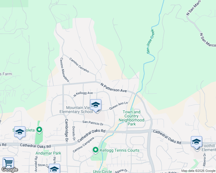 map of restaurants, bars, coffee shops, grocery stores, and more near 1099 North Patterson Avenue in Santa Barbara