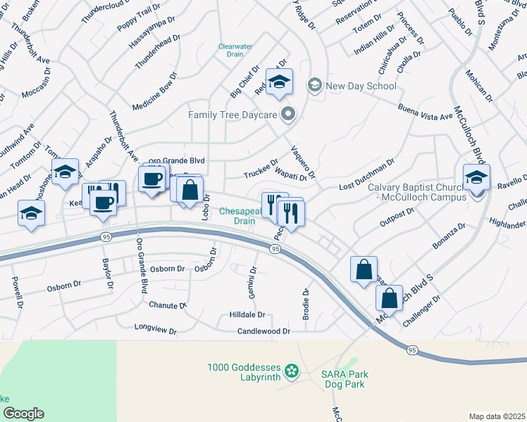 map of restaurants, bars, coffee shops, grocery stores, and more near 3417 Maricopa Ave in Lake Havasu City