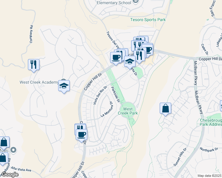 map of restaurants, bars, coffee shops, grocery stores, and more near 28673 Parkside Drive in Santa Clarita