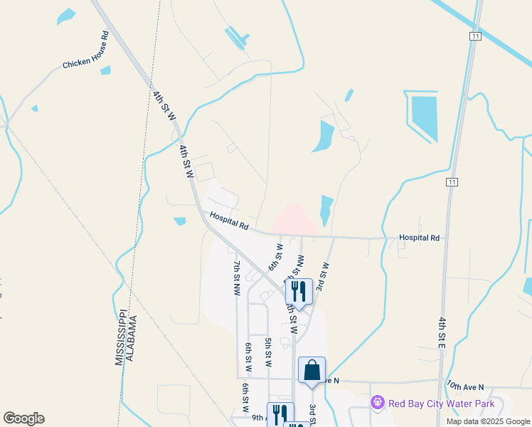 map of restaurants, bars, coffee shops, grocery stores, and more near 1206 Country Club Drive in Red Bay