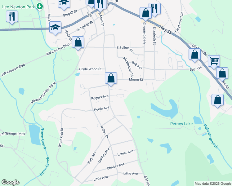 map of restaurants, bars, coffee shops, grocery stores, and more near 719 South Main Street in Big Canoe
