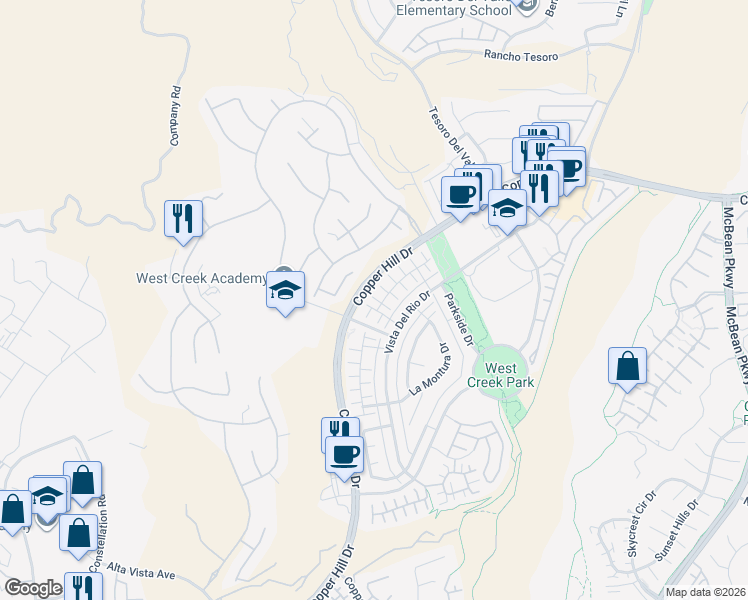 map of restaurants, bars, coffee shops, grocery stores, and more near 28613 Jardineras Drive in Santa Clarita