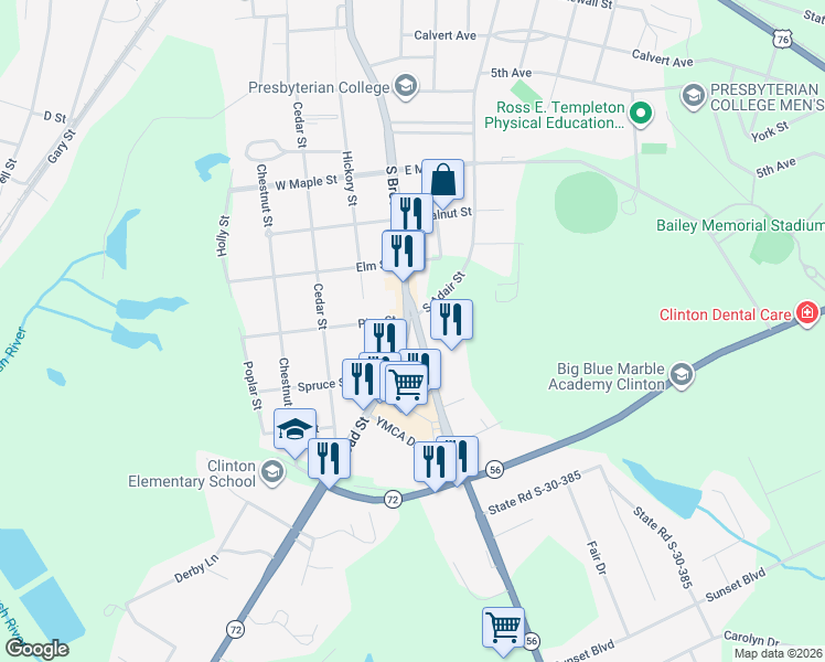 map of restaurants, bars, coffee shops, grocery stores, and more near 111 Jacobs Highway in Clinton