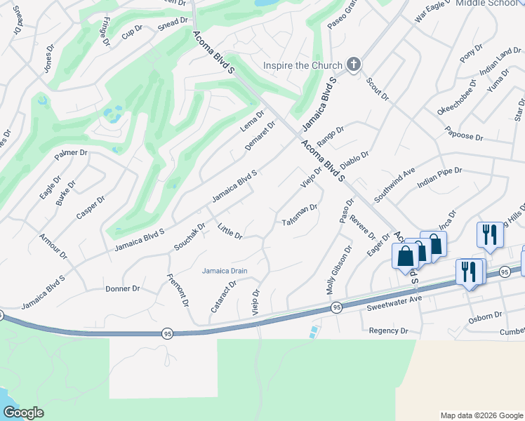 map of restaurants, bars, coffee shops, grocery stores, and more near 2430 Little Plaza in Lake Havasu City