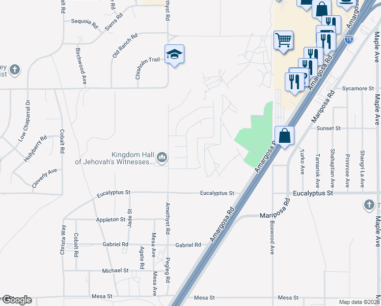 map of restaurants, bars, coffee shops, grocery stores, and more near 11415 Ferro Street in Victorville