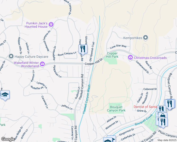 map of restaurants, bars, coffee shops, grocery stores, and more near 28335 Sycamore Drive in Santa Clarita