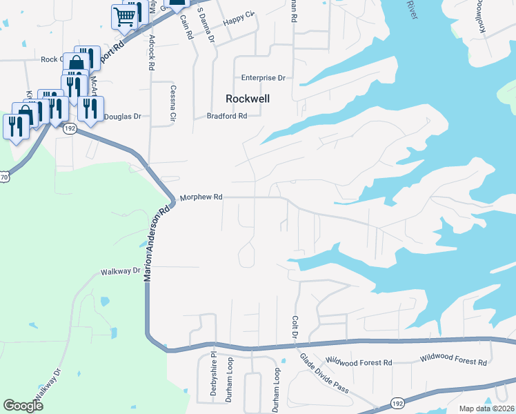 map of restaurants, bars, coffee shops, grocery stores, and more near 118 Copper Mountain Loop in Hot Springs