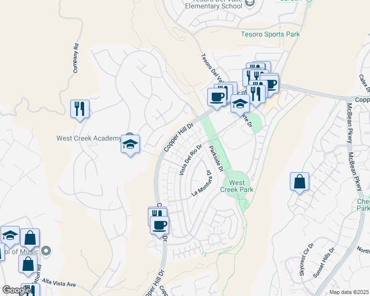 map of restaurants, bars, coffee shops, grocery stores, and more near 28642 Jardineras Drive in Santa Clarita