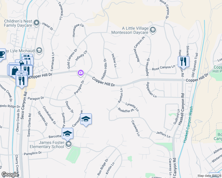 map of restaurants, bars, coffee shops, grocery stores, and more near 22047 Conway Place in Santa Clarita