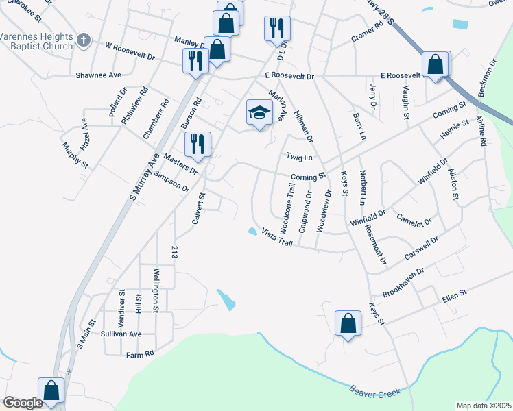 map of restaurants, bars, coffee shops, grocery stores, and more near 3510 Deerwood Trail in Anderson