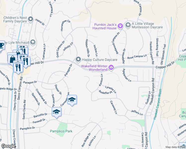 map of restaurants, bars, coffee shops, grocery stores, and more near 22047 Conway Place in Santa Clarita