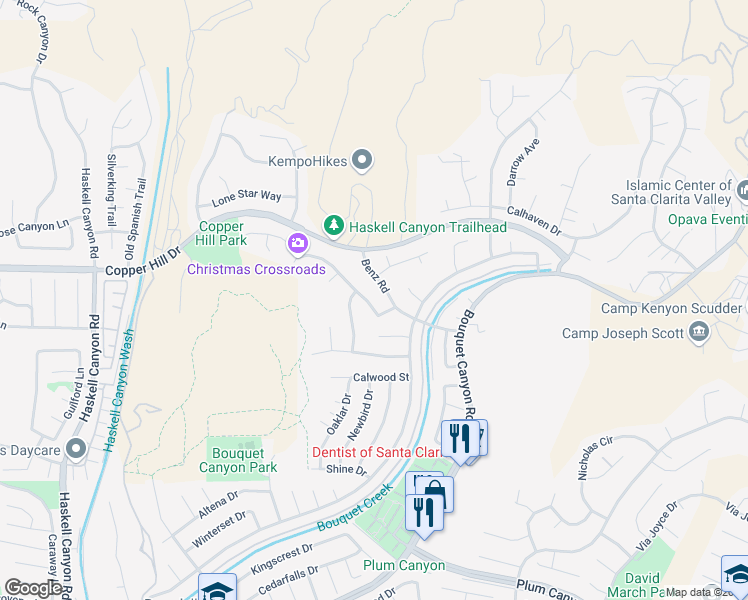 map of restaurants, bars, coffee shops, grocery stores, and more near 20849 Canterwood Drive in Santa Clarita