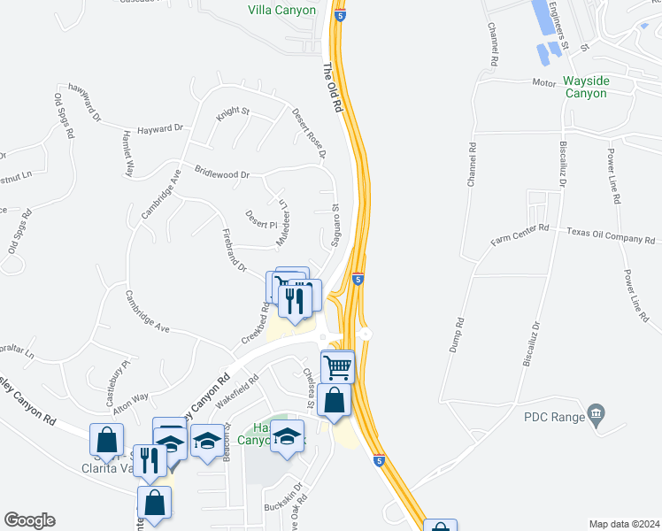 map of restaurants, bars, coffee shops, grocery stores, and more near 29734 Saguaro Street in Castaic