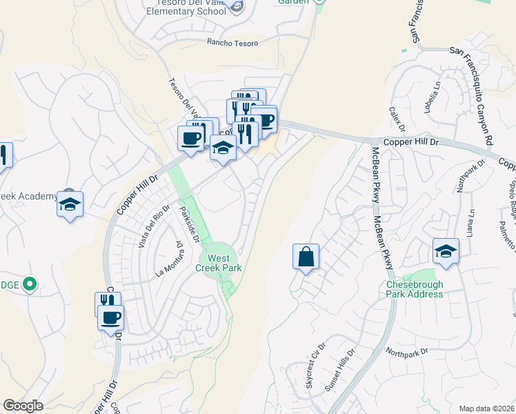map of restaurants, bars, coffee shops, grocery stores, and more near 28690 North Pietro Drive in Santa Clarita