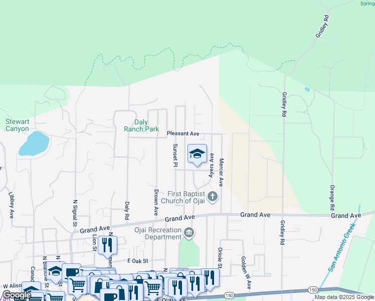 map of restaurants, bars, coffee shops, grocery stores, and more near 1102 Grandview Avenue in Ojai