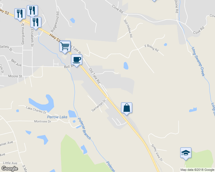 map of restaurants, bars, coffee shops, grocery stores, and more near 21 Ballew Drive South in Big Canoe