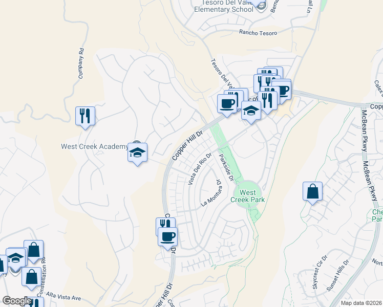 map of restaurants, bars, coffee shops, grocery stores, and more near 28610 Jardineras Drive in Santa Clarita