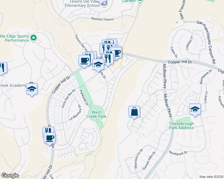 map of restaurants, bars, coffee shops, grocery stores, and more near 28690 North Pietro Drive in Santa Clarita