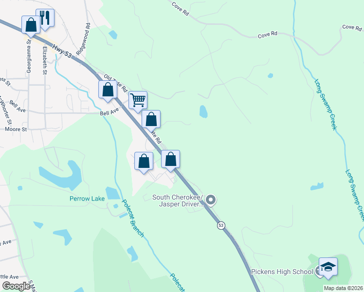 map of restaurants, bars, coffee shops, grocery stores, and more near 21 Ballew Drive South in Big Canoe