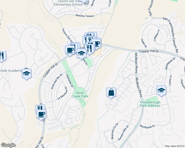 map of restaurants, bars, coffee shops, grocery stores, and more near 28671 North Pietro Drive in Santa Clarita