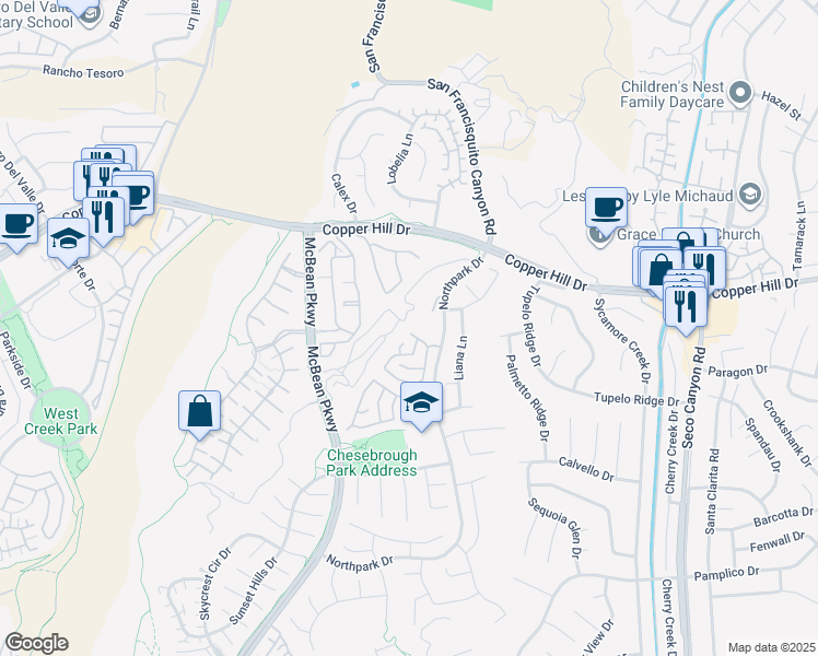 map of restaurants, bars, coffee shops, grocery stores, and more near 23312 West Anacapa Lane in Santa Clarita