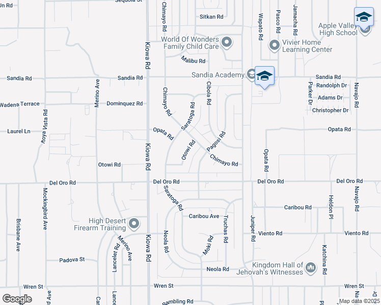map of restaurants, bars, coffee shops, grocery stores, and more near 11415 Otowi Road in Apple Valley