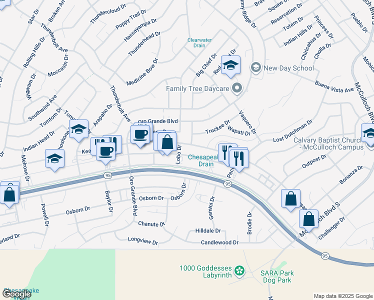 map of restaurants, bars, coffee shops, grocery stores, and more near 3371 Kearsage Drive in Lake Havasu City