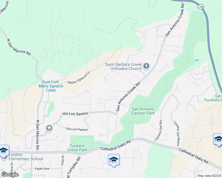 map of restaurants, bars, coffee shops, grocery stores, and more near 4679 La Espada Drive in Santa Barbara