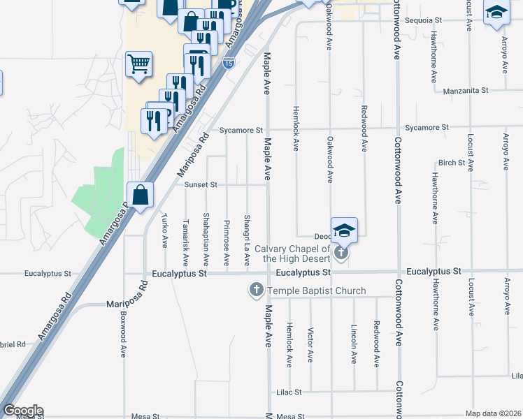 map of restaurants, bars, coffee shops, grocery stores, and more near 11482 Maple Avenue in Hesperia