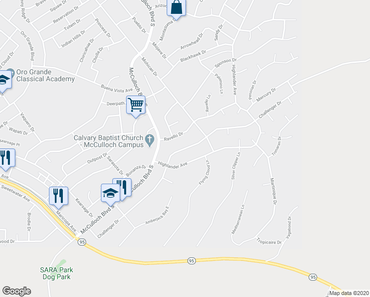 map of restaurants, bars, coffee shops, grocery stores, and more near 3858 Challenger Drive in Lake Havasu City