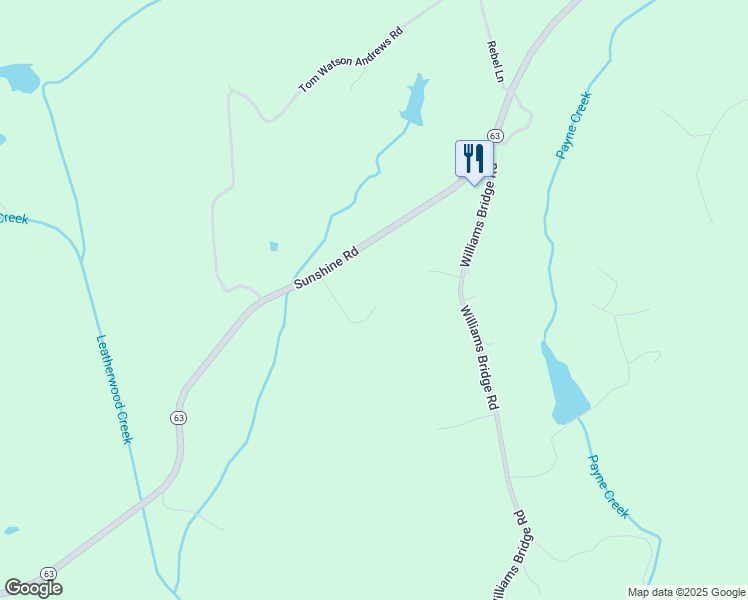 map of restaurants, bars, coffee shops, grocery stores, and more near 1337 Sunshine Road in Toccoa