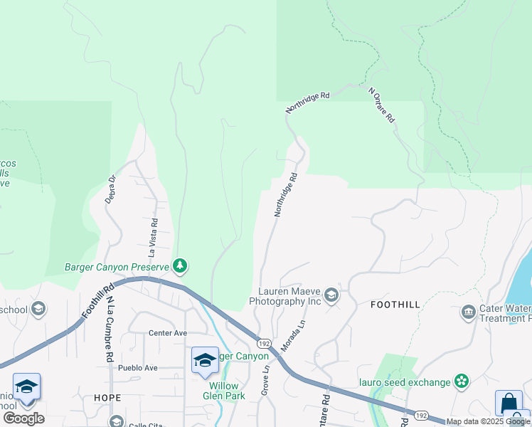map of restaurants, bars, coffee shops, grocery stores, and more near 347 Northridge Road in Santa Barbara