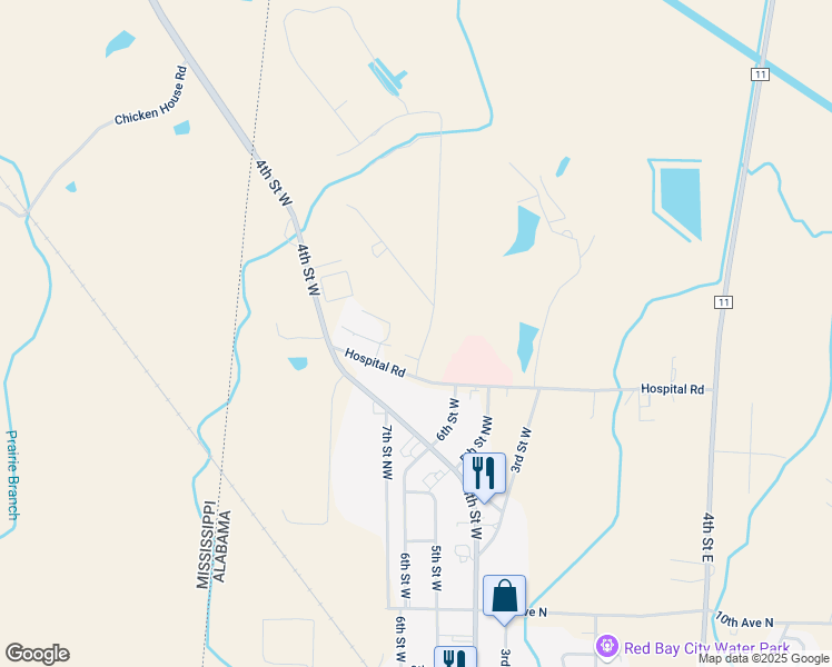 map of restaurants, bars, coffee shops, grocery stores, and more near 1206-1298 Country Club Drive in Red Bay