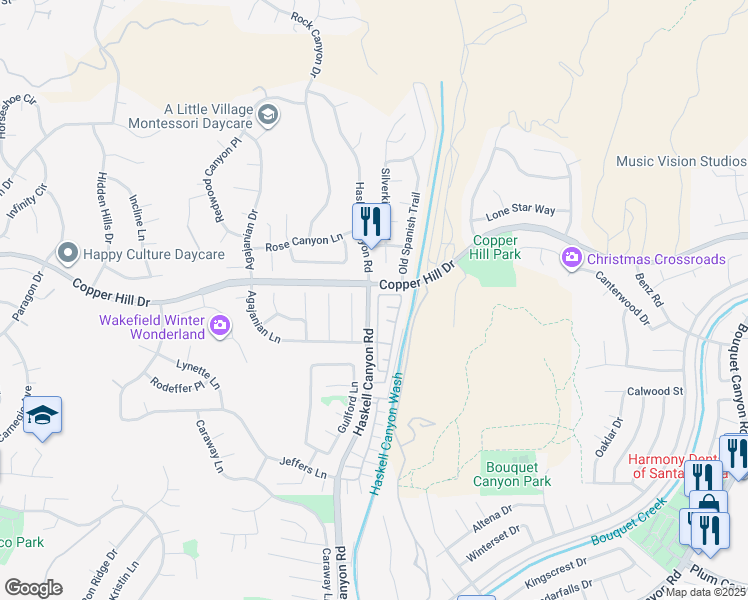 map of restaurants, bars, coffee shops, grocery stores, and more near 28360 Easton Lane in Santa Clarita