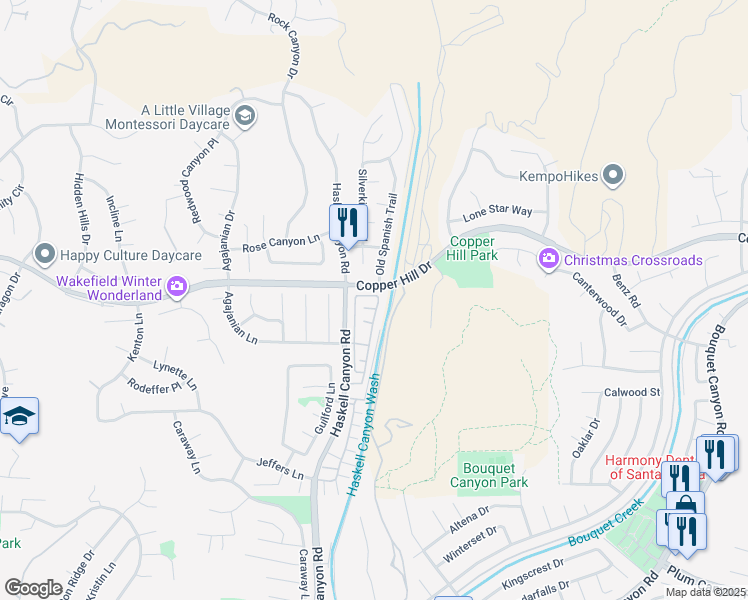 map of restaurants, bars, coffee shops, grocery stores, and more near 21558 Oak Drive in Santa Clarita