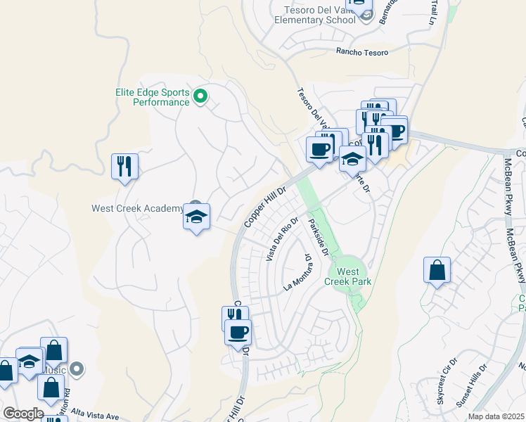 map of restaurants, bars, coffee shops, grocery stores, and more near 28645 Jardineras Drive in Santa Clarita