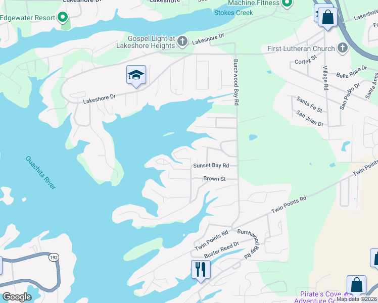 map of restaurants, bars, coffee shops, grocery stores, and more near 212 Sunset Bay Road in Hot Springs