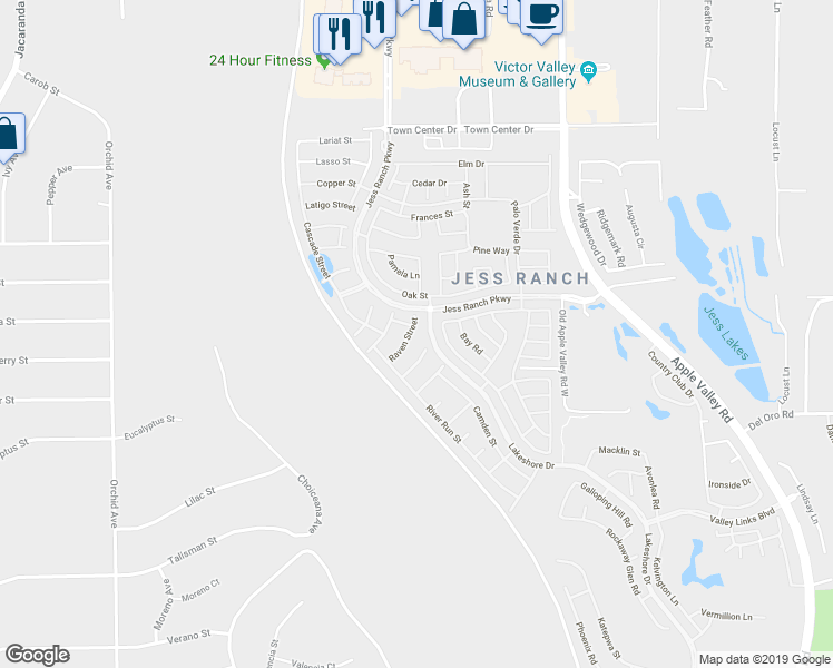 map of restaurants, bars, coffee shops, grocery stores, and more near 19003 Raven Street in Apple Valley