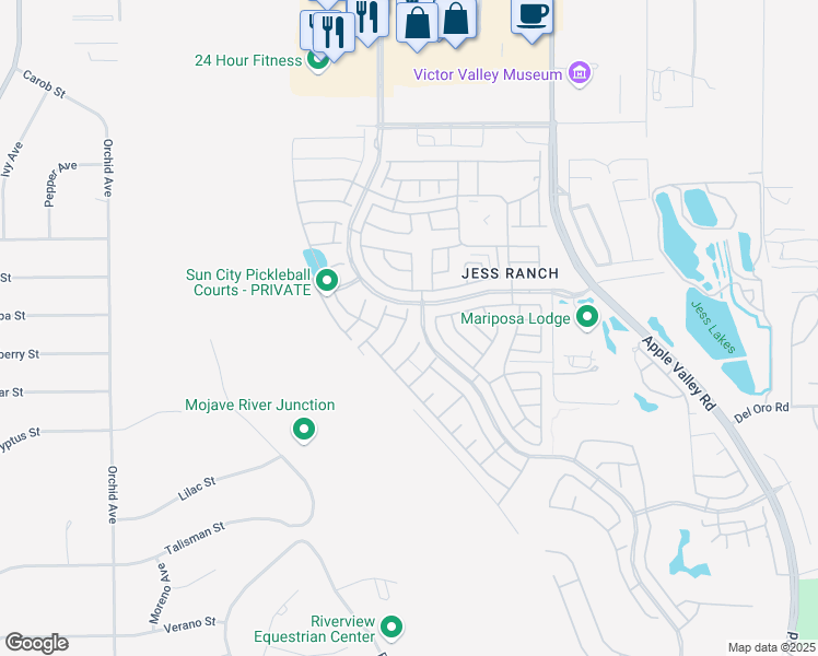 map of restaurants, bars, coffee shops, grocery stores, and more near 19003 Raven Street in Apple Valley